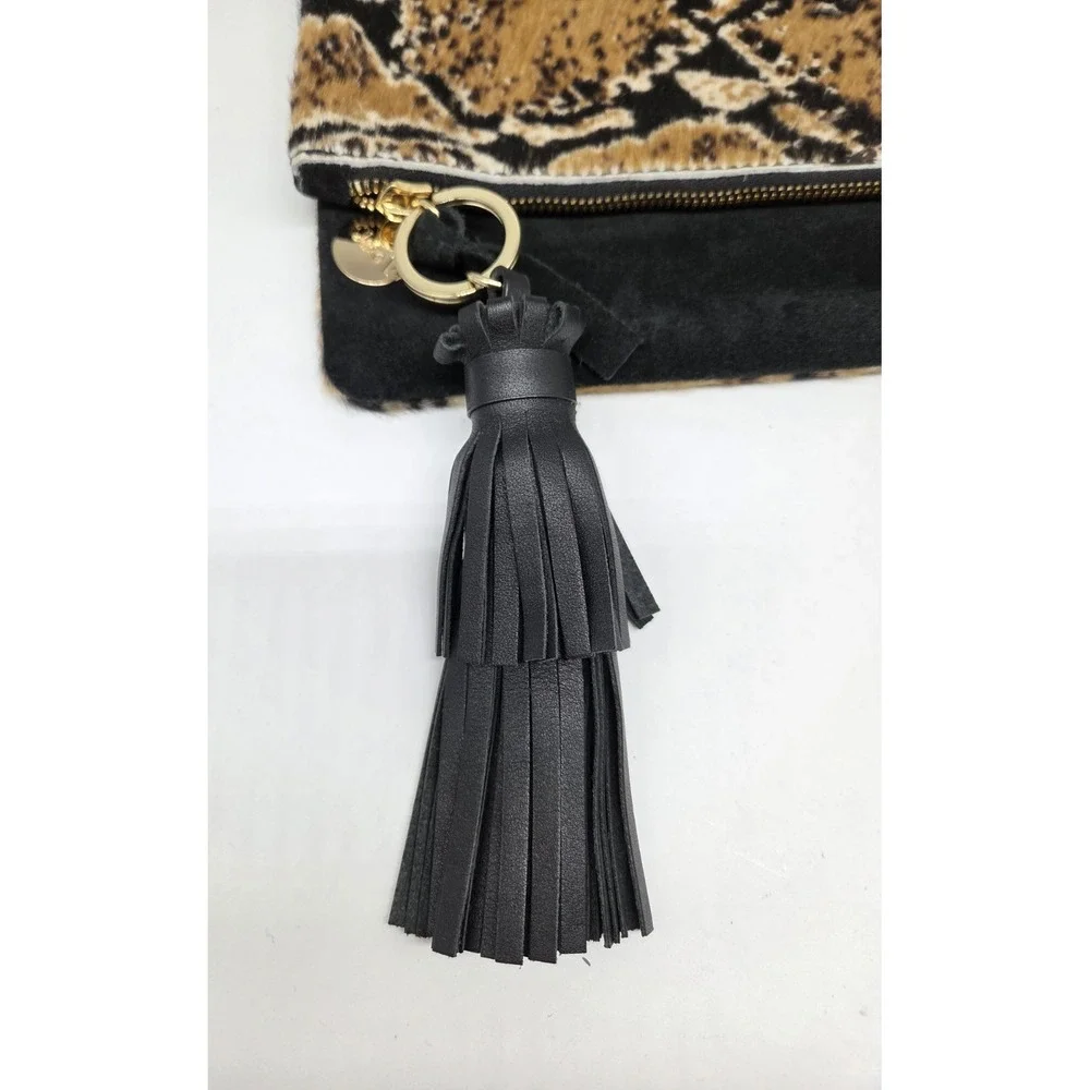 Clare V Foldover Snakeskin Print Suede & Calfhair Clutch